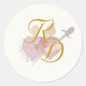 Elegant Two Hearts Catholic Wedding ラウンドシール (正面)