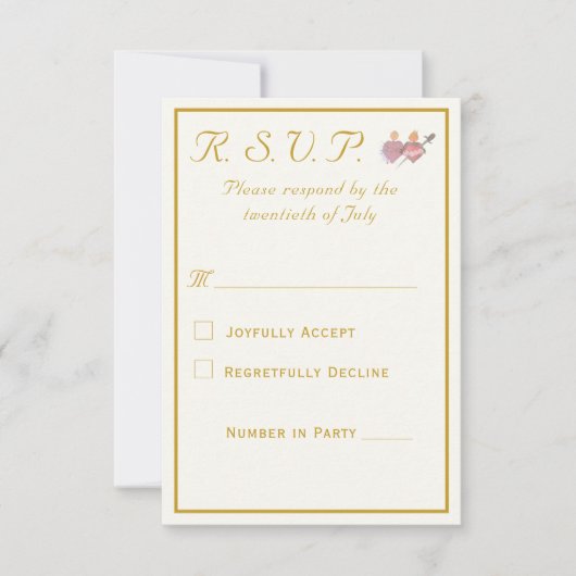 Elegant Two Hearts Catholic Wedding  出欠カード (正面)