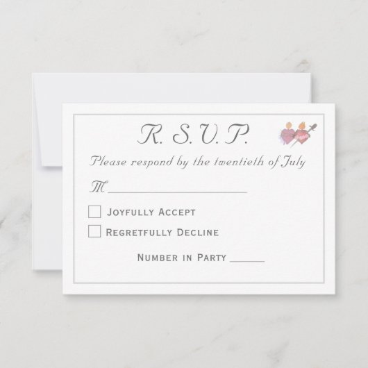 Elegant Two Hearts Catholic Wedding  出欠カード (正面)