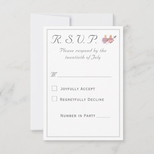 Elegant Two Hearts Catholic Wedding 出欠カード (正面)