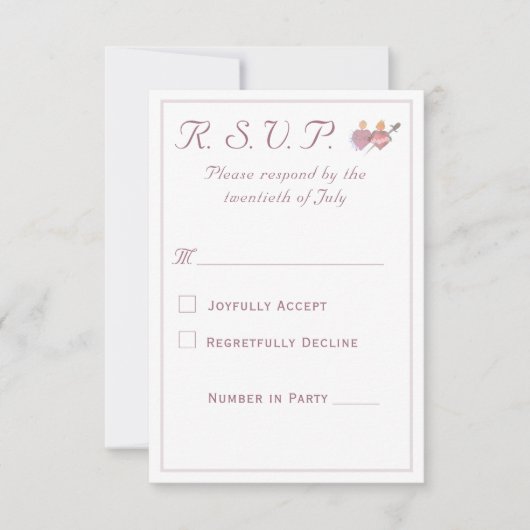 Elegant Two Hearts Catholic Wedding  出欠カード (正面)