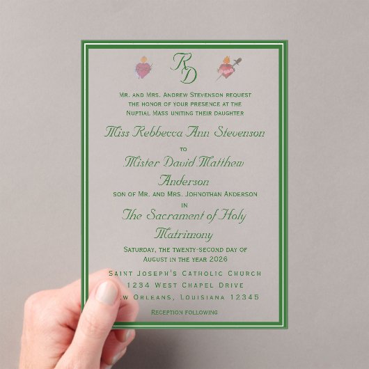 Elegant Two Hearts Catholic Wedding Invitation アクリル招待状 (インサイチュ (ポータブル))