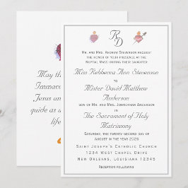 Elegant Two Hearts Catholic Wedding Invitation 招待状