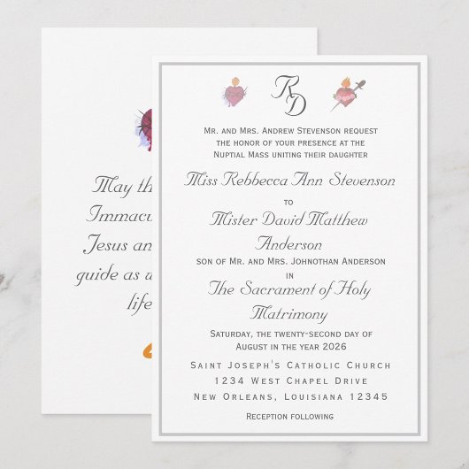 Elegant Two Hearts Catholic Wedding Invitation 招待状