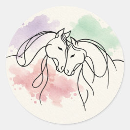 Elegant Two Horses Line Art ラウンドシール