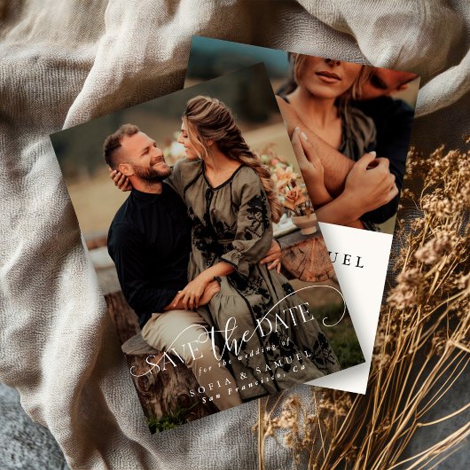 Elegant Two Photo Handwritten Script Wedding セーブザデート