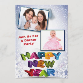 Elegant Two Photo Happy New Year’s Dinner Party 招待状