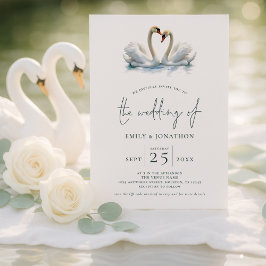 Elegant Two Swans Script Wedding 招待状