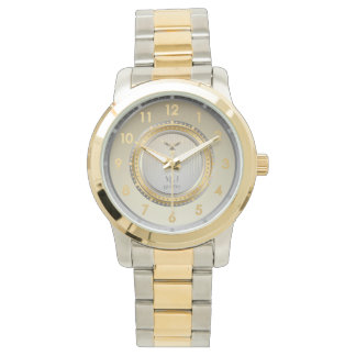 Elegant Two-Tone Gold & Silver Metal Wristwatch 腕時計