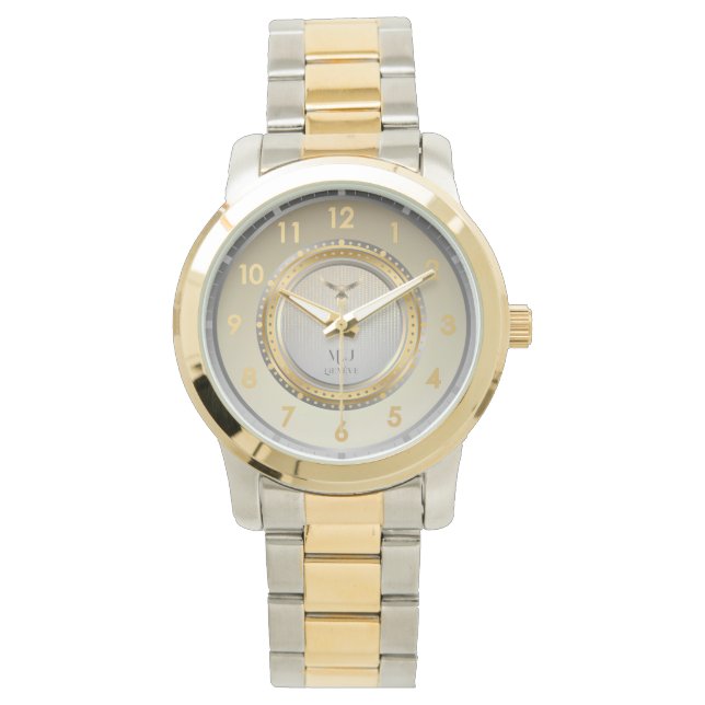 Elegant Two-Tone Gold & Silver Metal Wristwatch 腕時計 (正面)