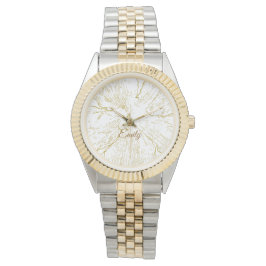 Elegant Two-Tone Silver and Gold Floral Line Art  腕時計