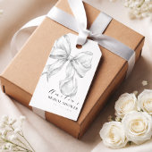Elegant, tying the knot bridal shower white bow. ギフトタグ