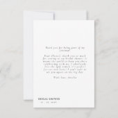 Elegant, tying the knot bridal shower white bow. サンキューカード (裏面)