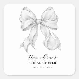 Elegant, tying the knot bridal shower white bow. スクエアシール