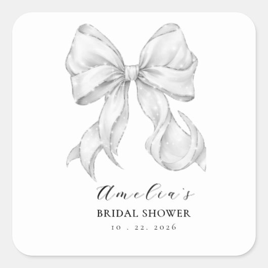 Elegant, tying the knot bridal shower white bow. スクエアシール (正面)