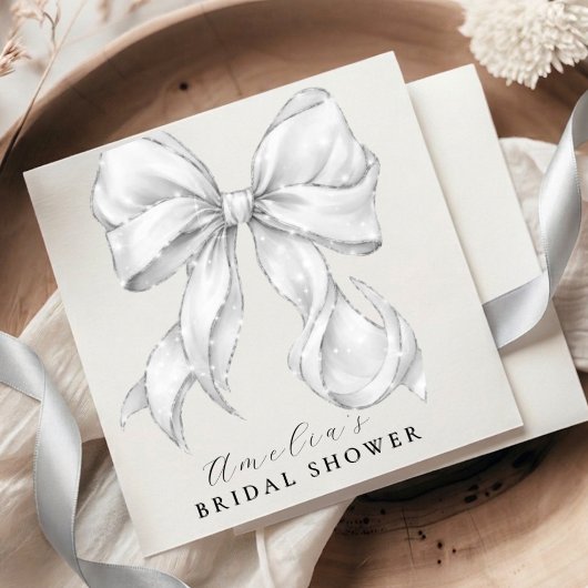 Elegant, tying the knot bridal shower white bow. スタンダードカクテルナプキン