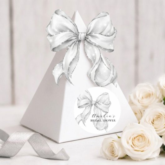 Elegant, tying the knot bridal shower white bow. ラウンドシール