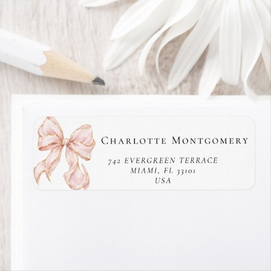 Elegant, tying the Pink Bow  bridal shower ラベル (インサイチュ)