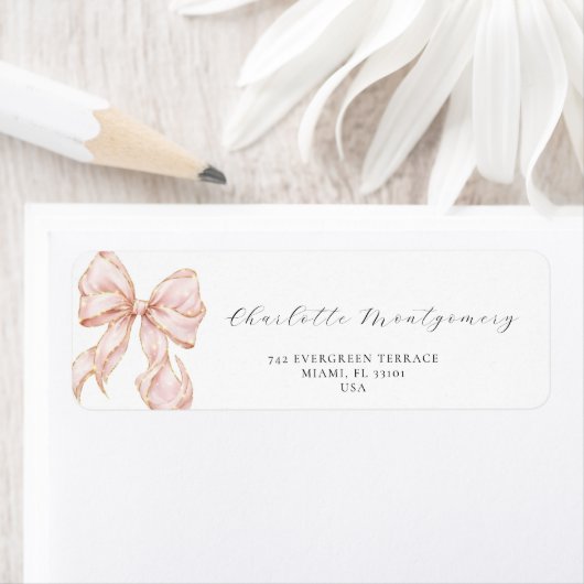 Elegant, tying the Pink Bow  bridal shower ラベル (インサイチュ)