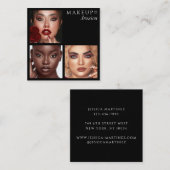 Elegant Typography Black 3 Photo Makeup スクエア名刺 (正面/裏面)