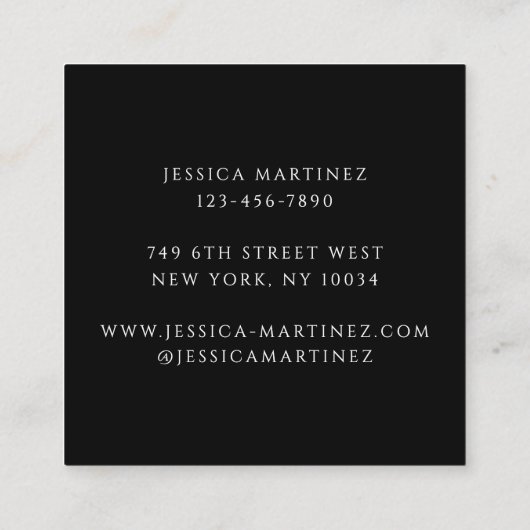 Elegant Typography Black 3 Photo Makeup スクエア名刺 (裏面)