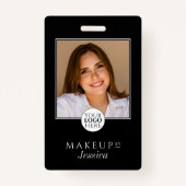 Elegant Typography Black White Photo Makeup バッジ (正面)