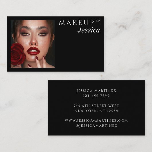Elegant Typography Black White Photo Makeup 名刺 (正面/裏面)