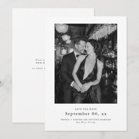 Elegant Typography Black White Wedding Photo セーブザデート (正面/裏面)