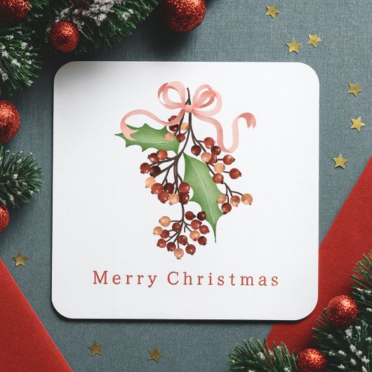 Elegant Typography Botanical Greenery Christmas スクエアシール