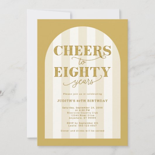 Elegant Typography Cheers 80th Birthday 招待状 (正面)