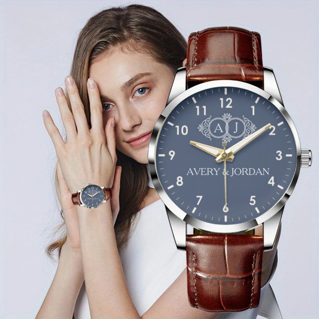 Elegant typography custom name Monogram Couple  腕時計 (クリエイターアップロード済み)