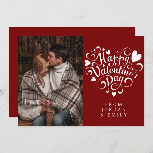 Elegant Typography Happy Valentine's Day 1 Photo シーズンカード (正面/裏面)