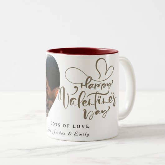 Elegant Typography Happy Valentines Day 1 Photo ツートーンマグカップ (正面右)