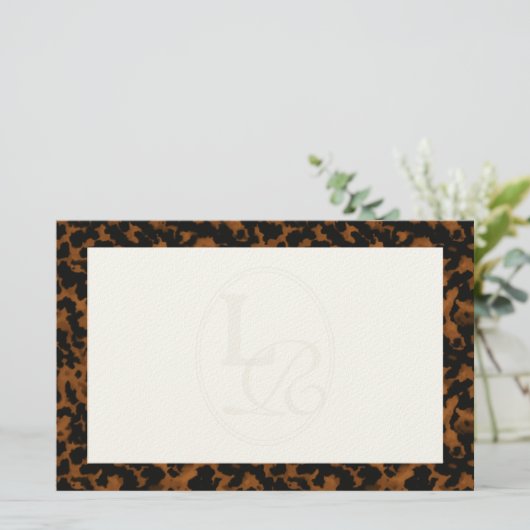 Elegant Typography Monogram Tortoise Shell 便箋 (スタンド正面)