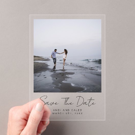 Elegant Typography Photo Wedding Save The Date アクリル招待状 (インサイチュ (ポータブル))