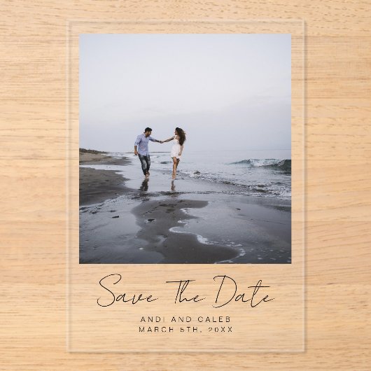 Elegant Typography Photo Wedding Save The Date アクリル招待状 (正面)