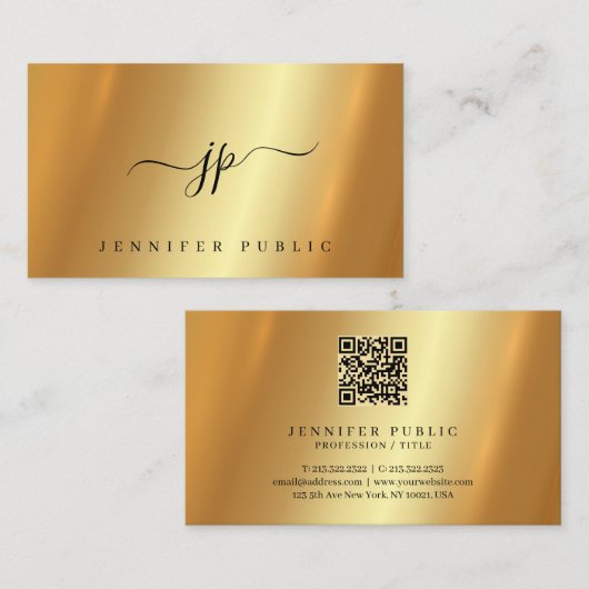 Elegant Typography Script Monogram Glamour Gold 名刺 (正面/裏面)