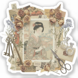 Elegant Ukiyoe Collage Art – Vintage JP Beauty シール