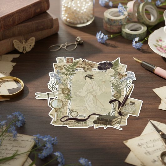 Elegant Ukiyoe Collage Art – Vintage JP Beauty シール