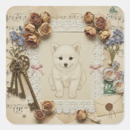 Elegant Ukiyoe Collage Art – Vintage JP Beauty スクエアシール