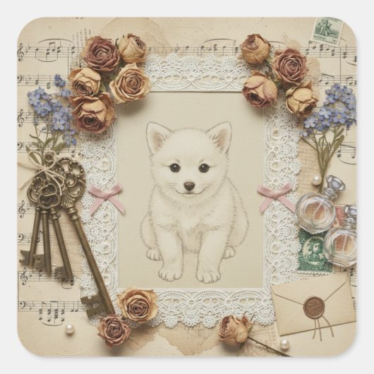 Elegant Ukiyoe Collage Art – Vintage JP Beauty スクエアシール (正面)