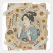 Elegant Ukiyoe Collage Art – Vintage JP Beauty スクエアシール (正面)