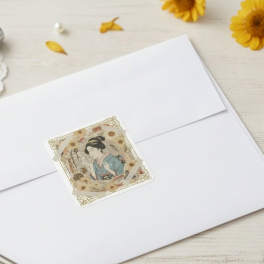 Elegant Ukiyoe Collage Art – Vintage JP Beauty スクエアシール