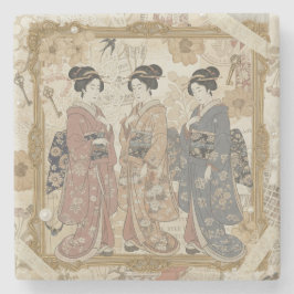 Elegant Ukiyoe Collage Art – Vintage JP Beauty Sti ストーンコースター