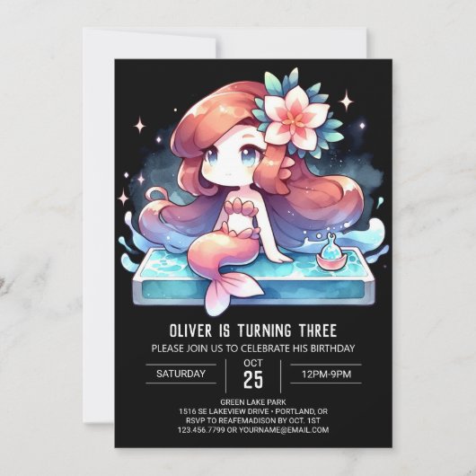 Elegant Under the Sea Mermaid Birthday 招待状 (正面)
