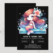 Elegant Under the Sea Mermaid Birthday 招待状 (正面/裏面)