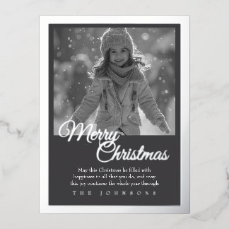 Elegant Unique Modern Photo Merry Christmas Silver 箔シーズンポストカード