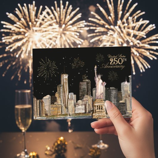 Elegant US 250th Birthday NYC Gold Firework 招待状