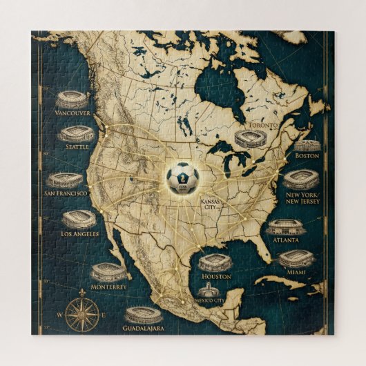 Elegant USA Mexico Canada Host Cities Fine Art ジグソーパズル (縦)