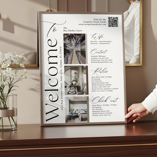 Elegant Vacation Rental Host Photo QR Welcome Sign ポスター
